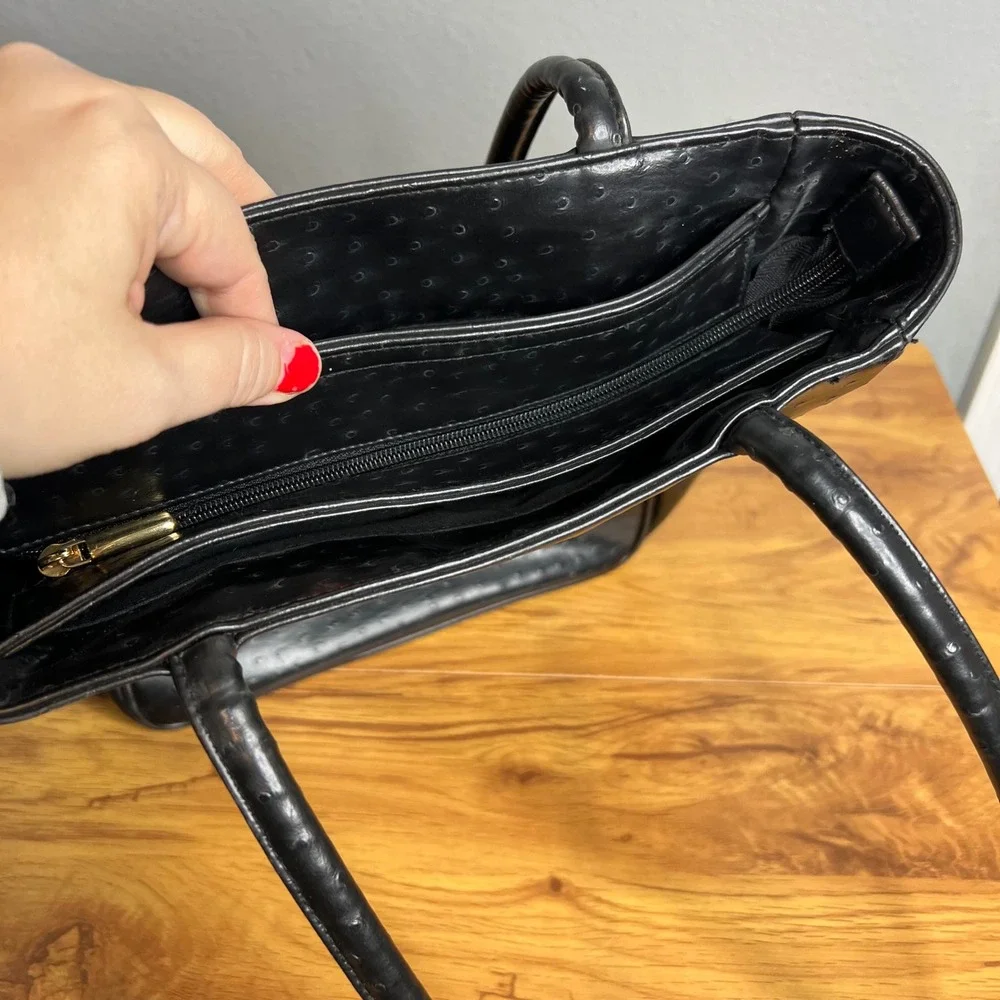 Bueno Black Faux Leather‎ Textured Tote Bag Shoulder Bag Zip Top Pockets